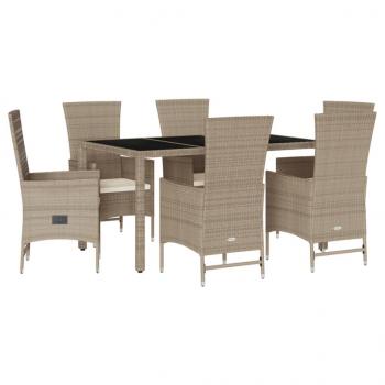 7-tlg. Garten-Essgruppe mit Kissen Beige Poly Rattan