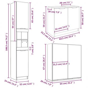 3-tlg. Badmöbel-Set Betongrau Holzwerkstoff