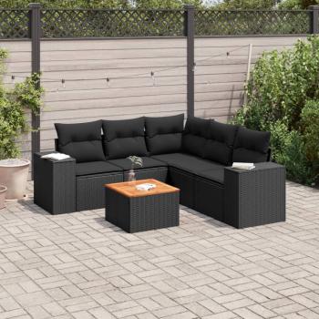 ARDEBO.de - 6-tlg. Garten-Sofagarnitur mit Kissen Schwarz Poly Rattan