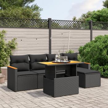 ARDEBO.de - 6-tlg. Garten-Sofagarnitur mit Kissen Schwarz Poly Rattan