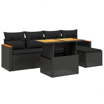 6-tlg. Garten-Sofagarnitur mit Kissen Schwarz Poly Rattan