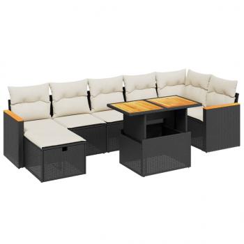 8-tlg. Garten-Sofagarnitur mit Kissen Schwarz Poly Rattan