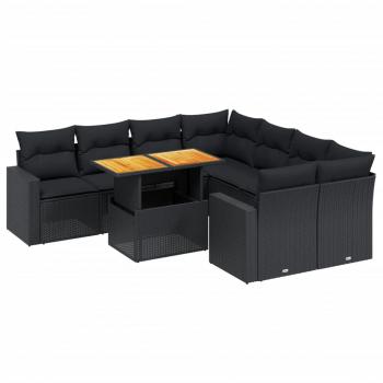 9-tlg. Garten-Sofagarnitur mit Kissen Schwarz Poly Rattan