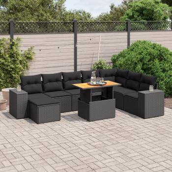 ARDEBO.de - 9-tlg. Garten-Sofagarnitur mit Kissen Schwarz Poly Rattan