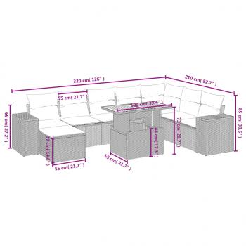 9-tlg. Garten-Sofagarnitur mit Kissen Schwarz Poly Rattan