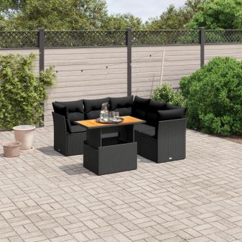 ARDEBO.de - 5-tlg. Garten-Sofagarnitur mit Kissen Schwarz Poly Rattan