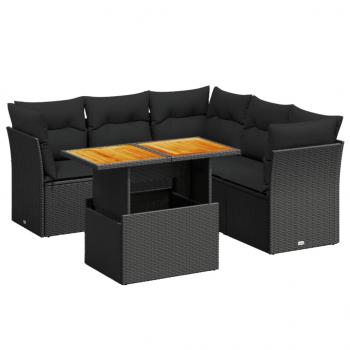 5-tlg. Garten-Sofagarnitur mit Kissen Schwarz Poly Rattan