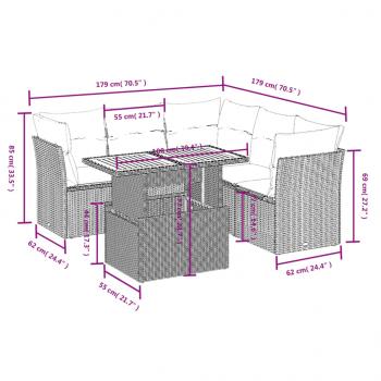 5-tlg. Garten-Sofagarnitur mit Kissen Schwarz Poly Rattan