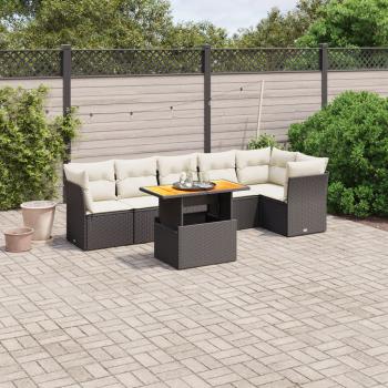 ARDEBO.de - 7-tlg. Garten-Sofagarnitur mit Kissen Schwarz Poly Rattan