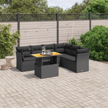 ARDEBO.de - 7-tlg. Garten-Sofagarnitur mit Kissen Schwarz Poly Rattan