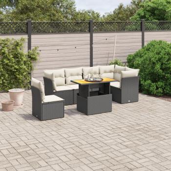 ARDEBO.de - 7-tlg. Garten-Sofagarnitur mit Kissen Schwarz Poly Rattan