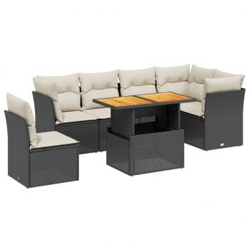 7-tlg. Garten-Sofagarnitur mit Kissen Schwarz Poly Rattan