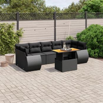 ARDEBO.de - 8-tlg. Garten-Sofagarnitur mit Kissen Schwarz Poly Rattan