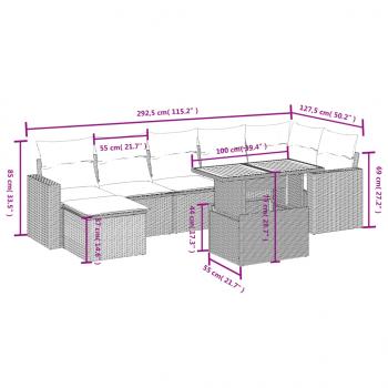 8-tlg. Garten-Sofagarnitur mit Kissen Schwarz Poly Rattan