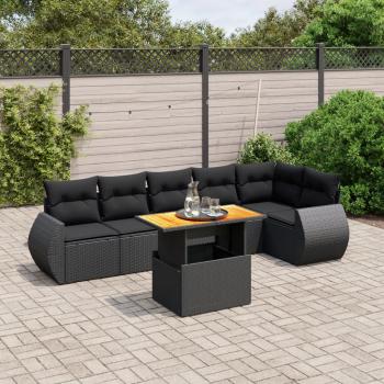 ARDEBO.de - 7-tlg. Garten-Sofagarnitur mit Kissen Schwarz Poly Rattan