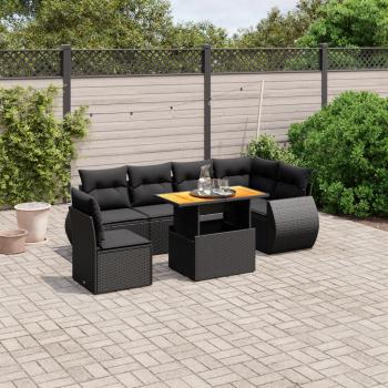 ARDEBO.de - 7-tlg. Garten-Sofagarnitur mit Kissen Schwarz Poly Rattan