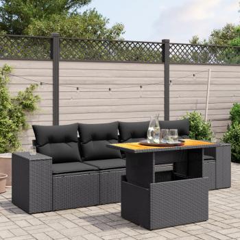 ARDEBO.de - 5-tlg. Garten-Sofagarnitur mit Kissen Schwarz Poly Rattan