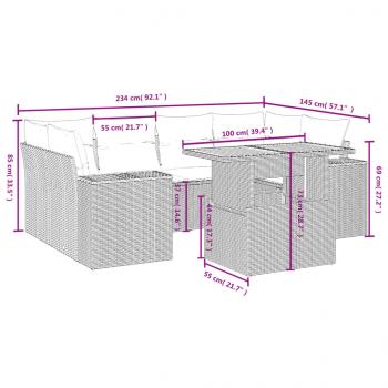 7-tlg. Garten-Sofagarnitur mit Kissen Schwarz Poly Rattan