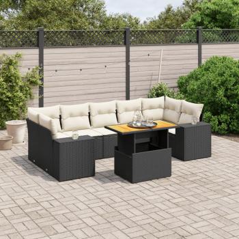 ARDEBO.de - 8-tlg. Garten-Sofagarnitur mit Kissen Schwarz Poly Rattan