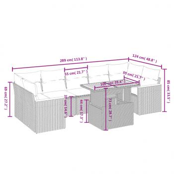 8-tlg. Garten-Sofagarnitur mit Kissen Schwarz Poly Rattan