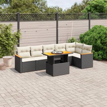 ARDEBO.de - 7-tlg. Garten-Sofagarnitur mit Kissen Schwarz Poly Rattan