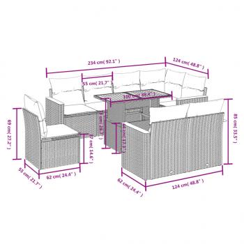 9-tlg. Garten-Sofagarnitur mit Kissen Schwarz Poly Rattan