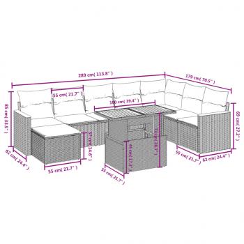 9-tlg. Garten-Sofagarnitur mit Kissen Schwarz Poly Rattan