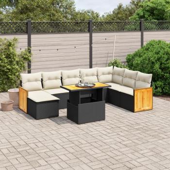 ARDEBO.de - 9-tlg. Garten-Sofagarnitur mit Kissen Schwarz Poly Rattan