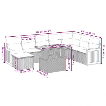 9-tlg. Garten-Sofagarnitur mit Kissen Schwarz Poly Rattan