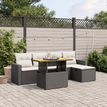 ARDEBO.de - 6-tlg. Garten-Sofagarnitur mit Kissen Schwarz Poly Rattan