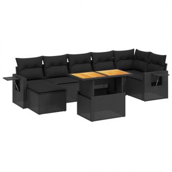 8-tlg. Garten-Sofagarnitur mit Kissen Schwarz Poly Rattan