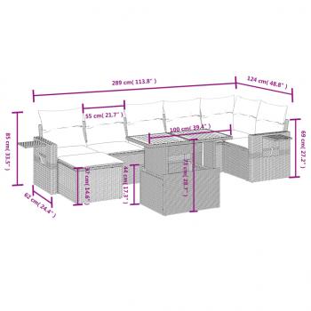 8-tlg. Garten-Sofagarnitur mit Kissen Schwarz Poly Rattan