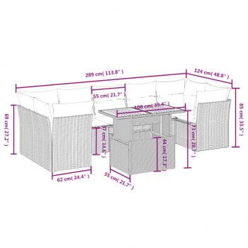 8-tlg. Garten-Sofagarnitur mit Kissen Schwarz Poly Rattan