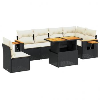 7-tlg. Garten-Sofagarnitur mit Kissen Schwarz Poly Rattan