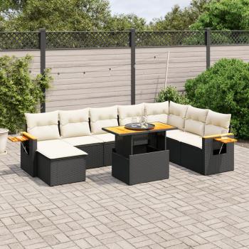 ARDEBO.de - 9-tlg. Garten-Sofagarnitur mit Kissen Schwarz Poly Rattan