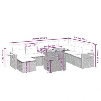 9-tlg. Garten-Sofagarnitur mit Kissen Schwarz Poly Rattan