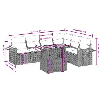 7-tlg. Garten-Sofagarnitur mit Kissen Schwarz Poly Rattan