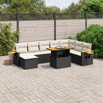 ARDEBO.de - 8-tlg. Garten-Sofagarnitur mit Kissen Schwarz Poly Rattan