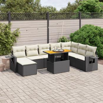 ARDEBO.de - 9-tlg. Garten-Sofagarnitur mit Kissen Schwarz Poly Rattan