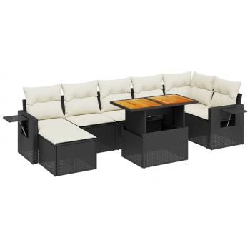 8-tlg. Garten-Sofagarnitur mit Kissen Schwarz Poly Rattan