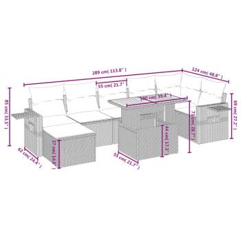 8-tlg. Garten-Sofagarnitur mit Kissen Schwarz Poly Rattan