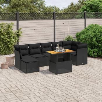 ARDEBO.de - 8-tlg. Garten-Sofagarnitur mit Kissen Schwarz Poly Rattan