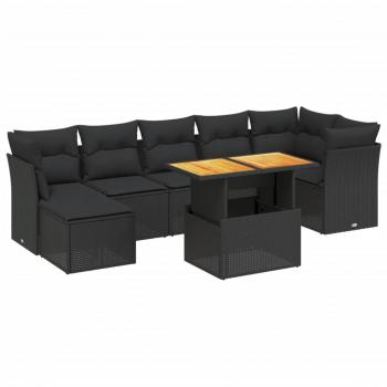 8-tlg. Garten-Sofagarnitur mit Kissen Schwarz Poly Rattan