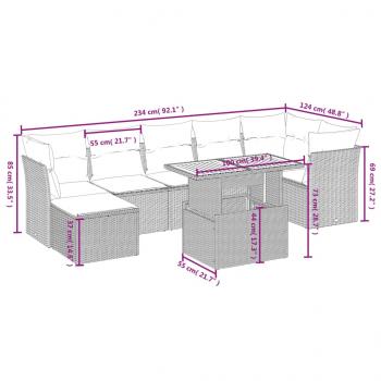 8-tlg. Garten-Sofagarnitur mit Kissen Schwarz Poly Rattan