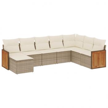 8-tlg. Garten-Sofagarnitur mit Kissen Beige Poly Rattan