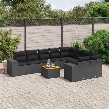 ARDEBO.de - 10-tlg. Garten-Sofagarnitur mit Kissen Schwarz Poly Rattan