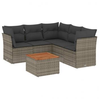 6-tlg. Garten-Sofagarnitur mit Kissen Grau Poly Rattan