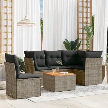 ARDEBO.de - 6-tlg. Garten-Sofagarnitur mit Kissen Grau Poly Rattan