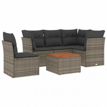 6-tlg. Garten-Sofagarnitur mit Kissen Grau Poly Rattan