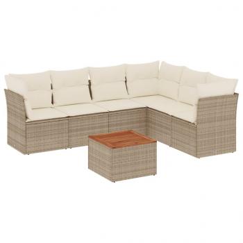 7-tlg. Garten-Sofagarnitur mit Kissen Beige Poly Rattan